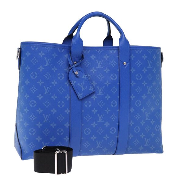 LOUIS VUITTON Taigalama Weekend Tote NM Tote Bag 2way Blue M31010 LV Auth 74022S - Picture 1 of 16